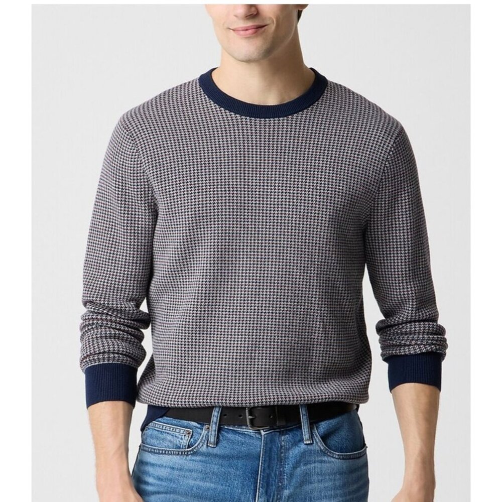 NWT J Crew Mens Houndstooth Crewneck Lightweight Sweater Size S Blue $138 [jb]